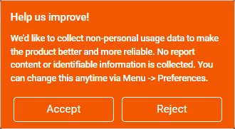 The Help us improve dialog in the Web Report Designer Onboarding Guide.