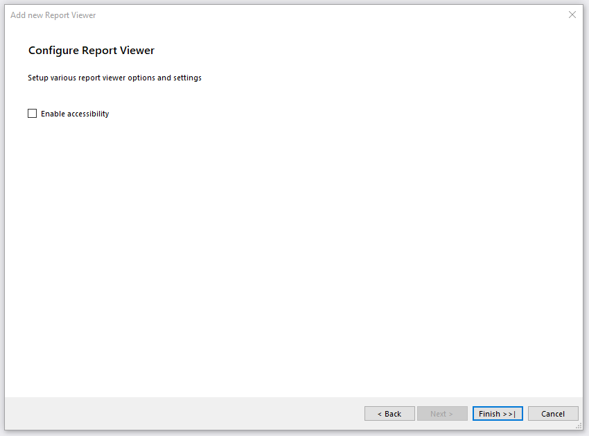 The Visual Studio item template Add new Report Viewer on the page Configure Report Viewer for Enabling Accessibility