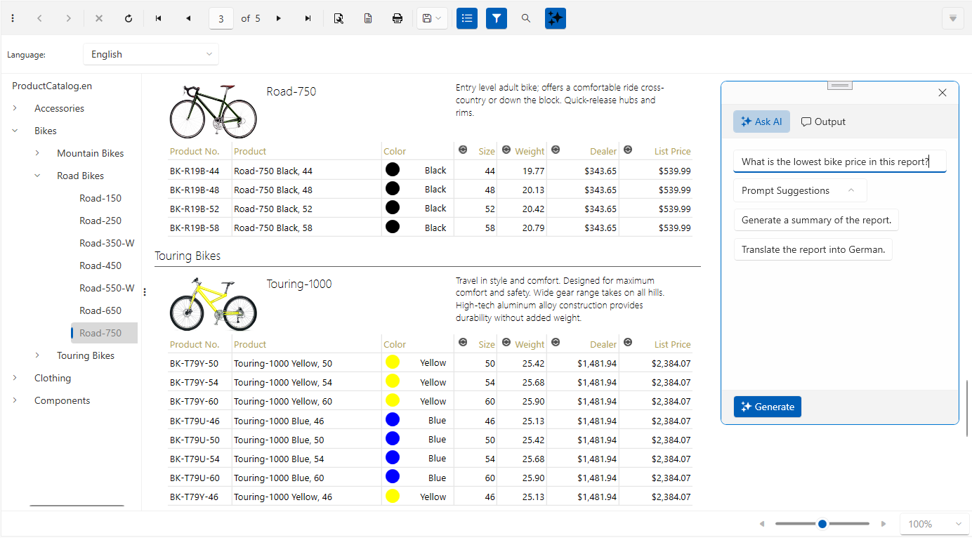 An image of the WPF Report Viewer with the Windows11 System theme