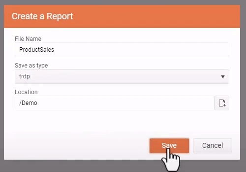 The 'Create Report' dialog of the web designer with the above settings for our new report.