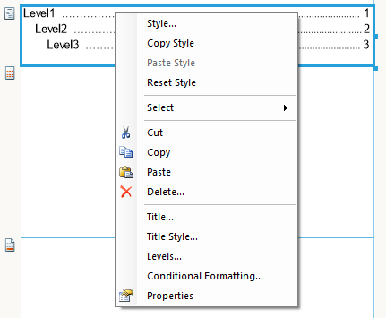 A Preview image of the TOC Context Menu that appears when the section is right-clicked