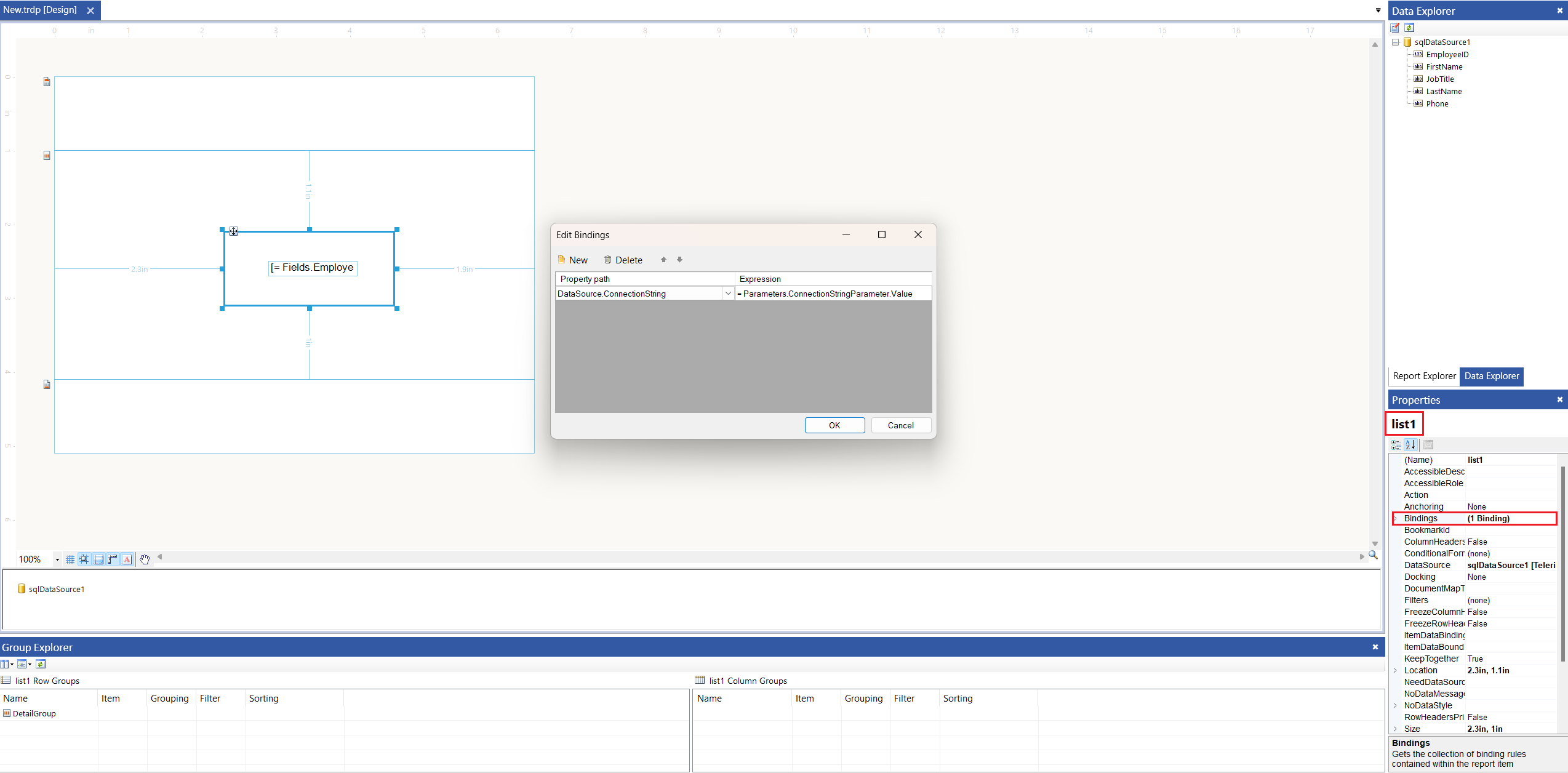 Changed dynamically the connection string by using Binding