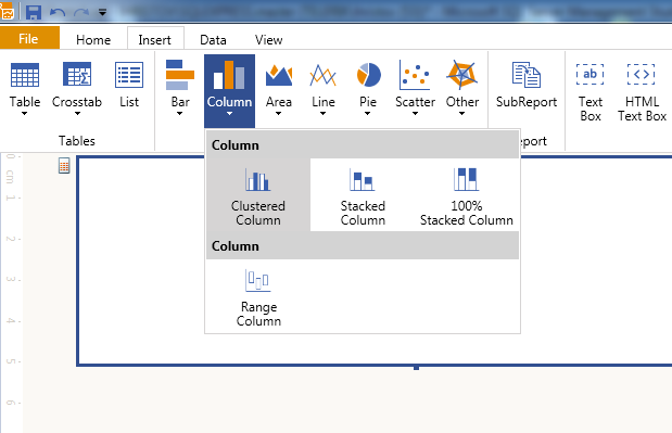 select Clustered Column Chart item from the menu in the Standalone Report Designer