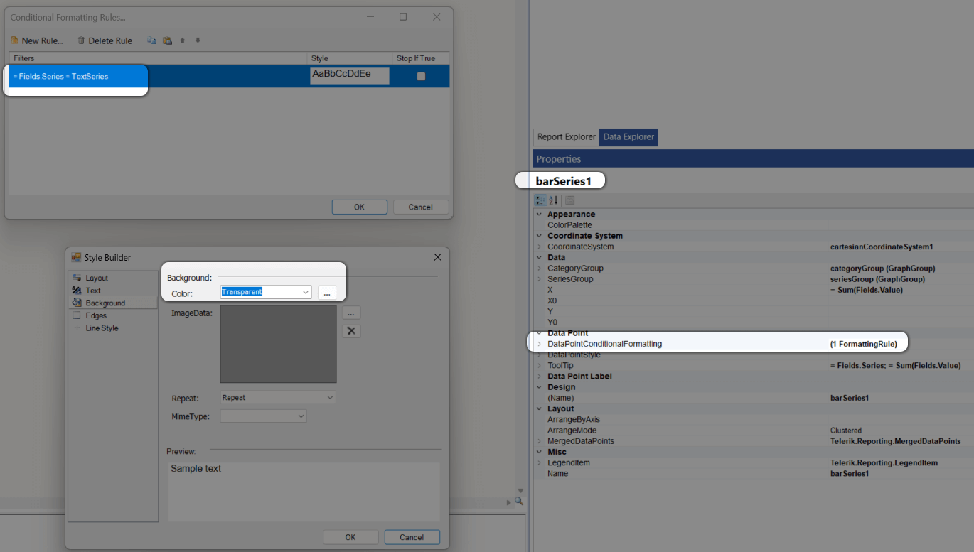 Set the BackgroundColor of the DataPoint of the dummy series to `Transparent` with Conditional Formatting in the Standalone Designer.