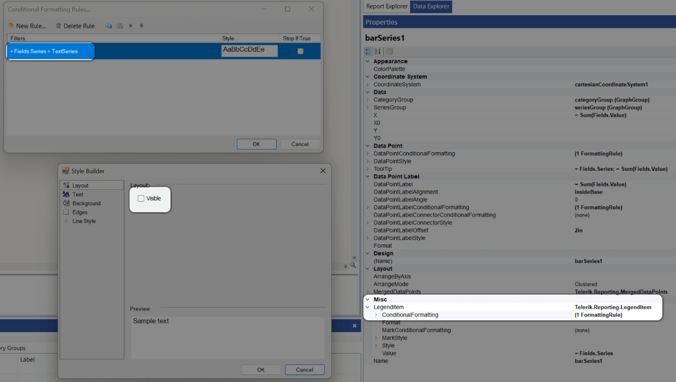 Hide the Legend of the dummy series with Conditional Formatting in the Standalone Designer.