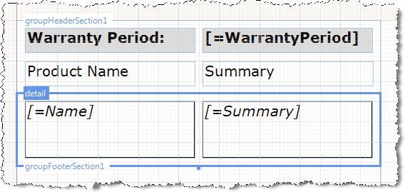 The sample report in design time of the Report Designer