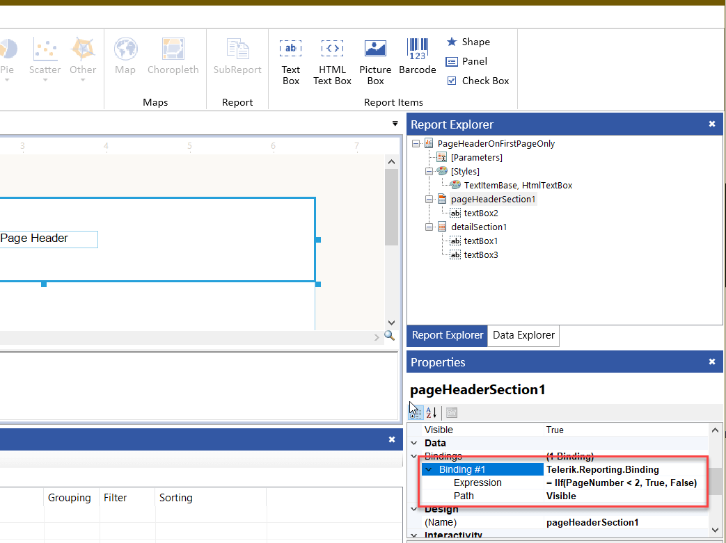 Page Header Binding Property