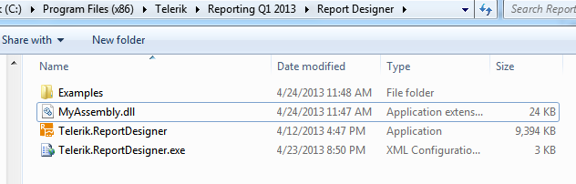 Standalone Report Designer's folder with added MyAssembly.dll.
