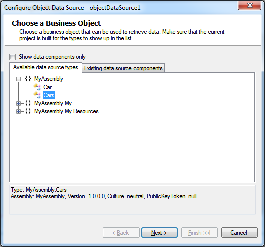 Use object from MyAssembly.dll in the Standalone Report Designer.