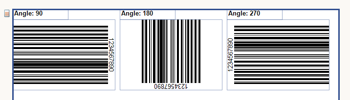 The Effect of the Angle Property of the Barcode Item set to 90, 180 and 270