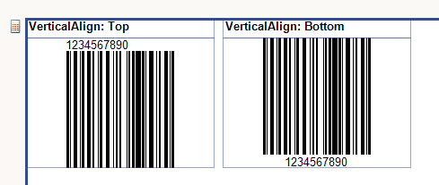 The Effect of the VerticalAlign Property of the One-dimensional Barcode Item set to Top and Bottom