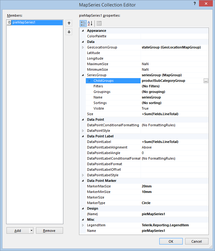 The Location Map Series as configured in the MapSeries Collection Editor of the Report Designer