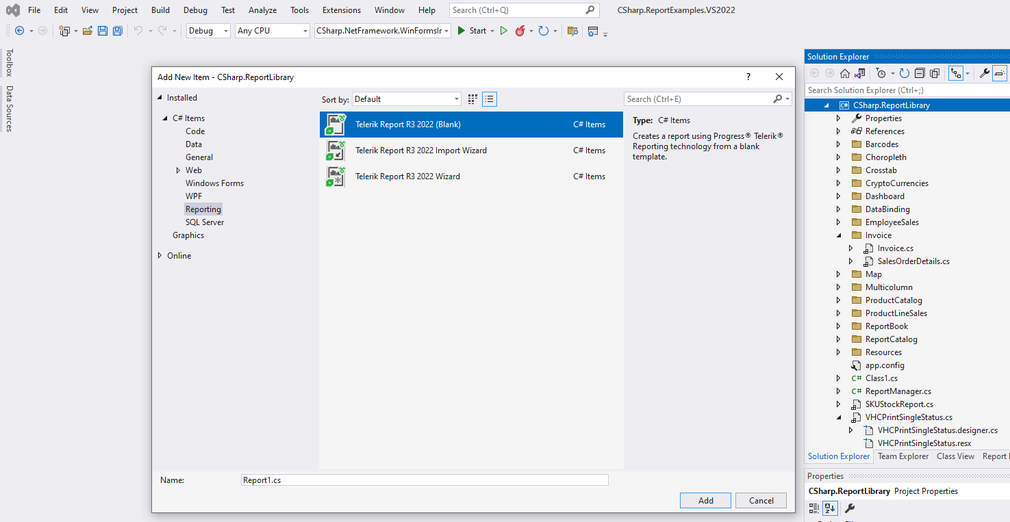 Add Report from the Reporting item templates in the Visual Studio Report Designer