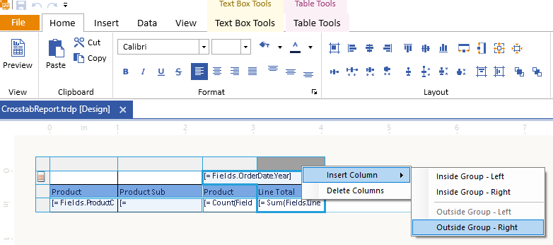 Add New Column outside the Group of the Crosstab in the Standalone Report Designer
