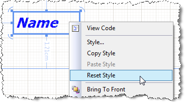 Image showing how you can reset the style of a particular report item by right-clicking it and choosing the Reset Style option from the context menu