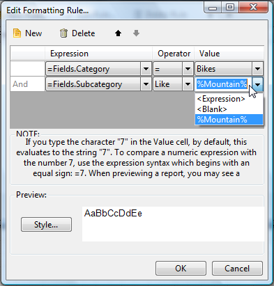 Image showing the Formatting Rule editor window
