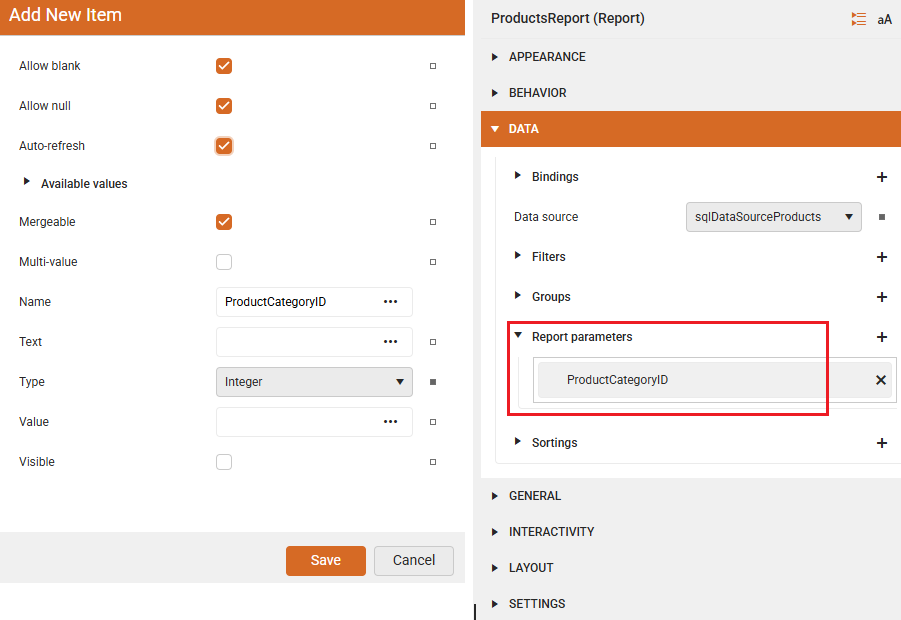 Create Report Parameter ><