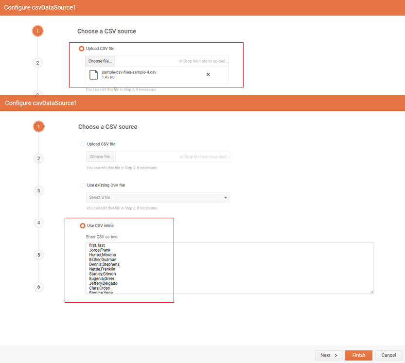 CSV Data Connection ><