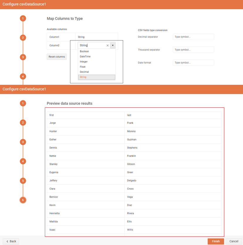 Map Column Types and Preview CSV Data ><