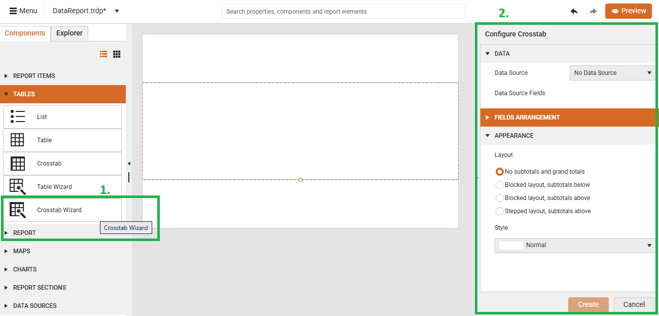 Launching Data in a Crosstab ><