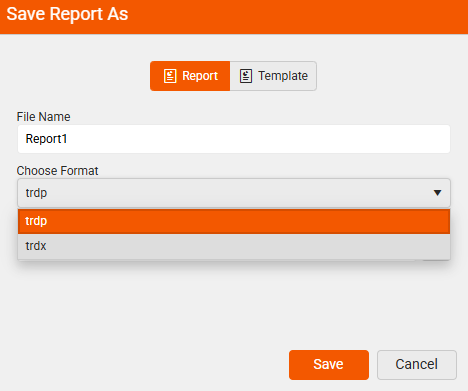 Save As ReportFormats ><