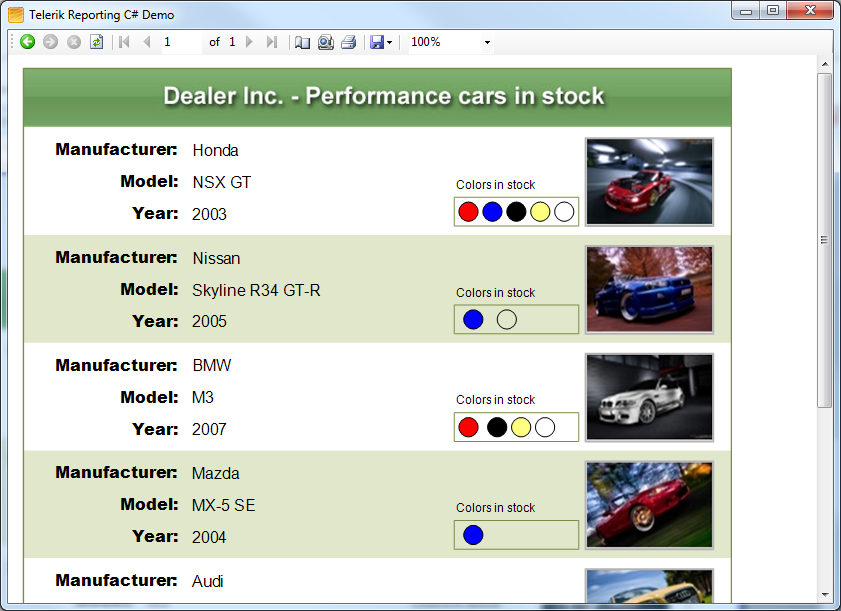 General appearance of the WinForms Report Viewer control