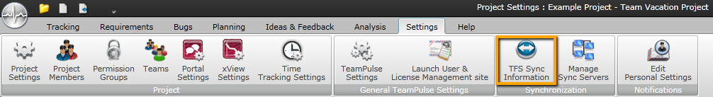 View TFS sync info ribbon button