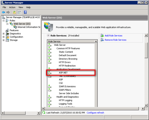 Enabling AspNet in Windows Server 2008