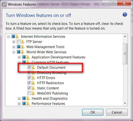Enabling Default Document in Windows7