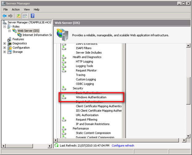 Enabling Windows Authentication in Windows Server 2008