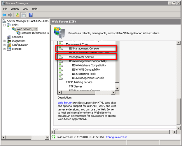 Enabling IIS Management Console or IIS Management Service in Windows Server 2008