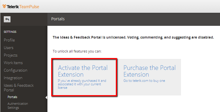 Activate Feedback Portal Extension