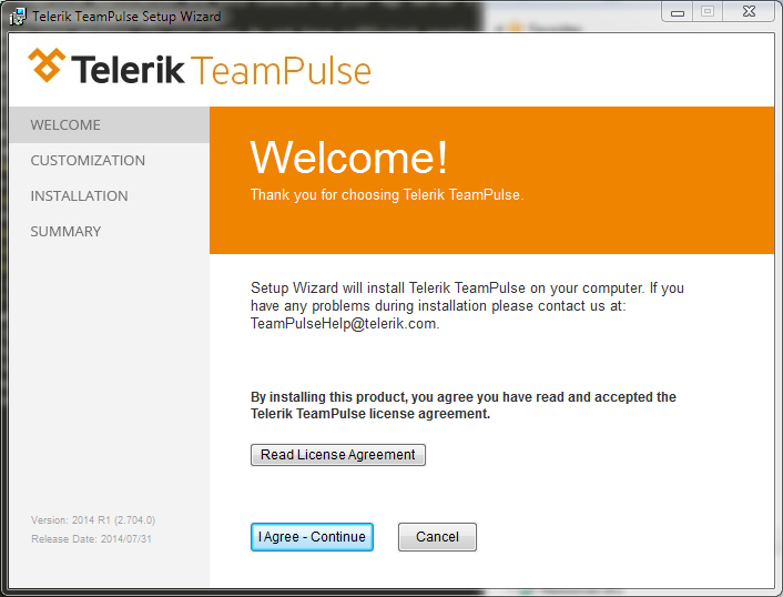 TeamPulse Installer Welcome Screen