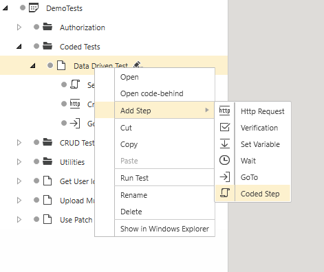 Create Coded Step from Project Explorer