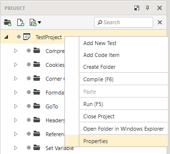 Project Properties Context Menu