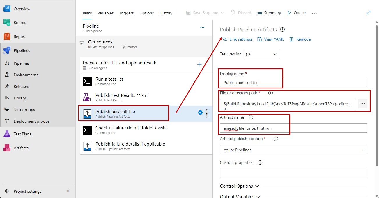 Configure Publish Pipeline Artifacts task