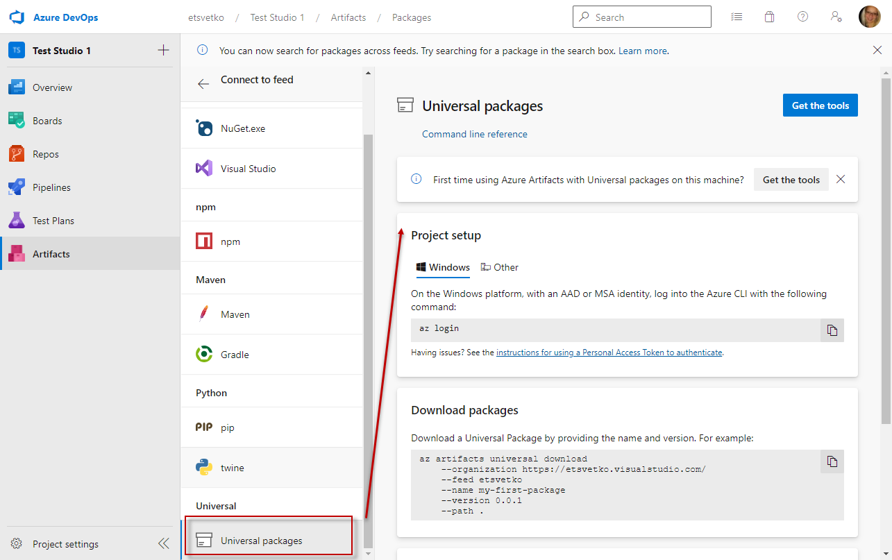 Publish Universal package in Azure feed