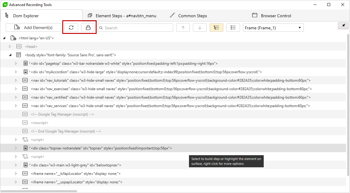 Freeze/Unfreeze/Refresh DOM tree state