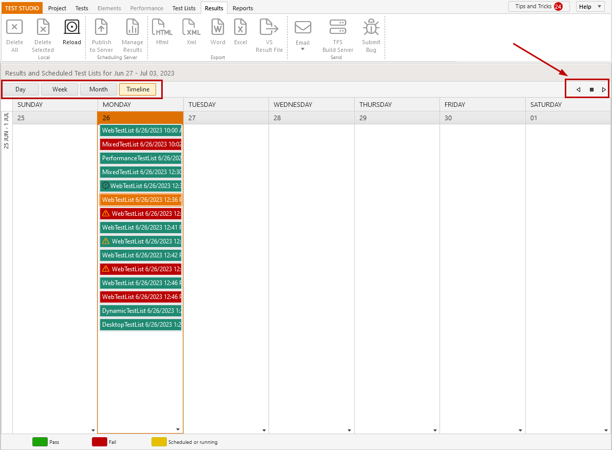 Results Calendar Progress Test Studio