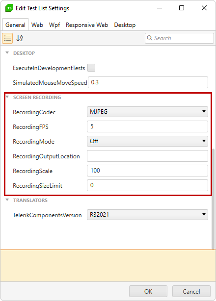 Screen recording Settings