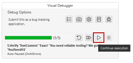 Visual Debugger Resume normal execution