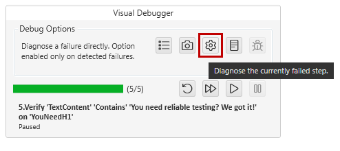 Visual Debugger diagnose failure, if applicable
