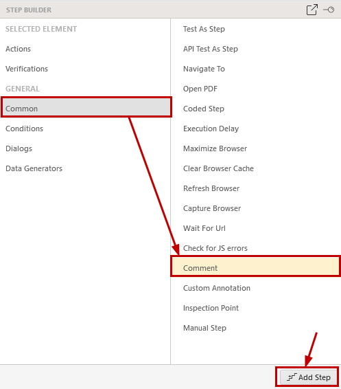 Comment step in step builder