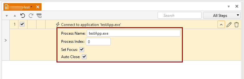 Connect to Application step properties