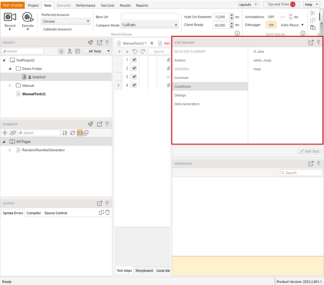 Step Builder Pane in Project