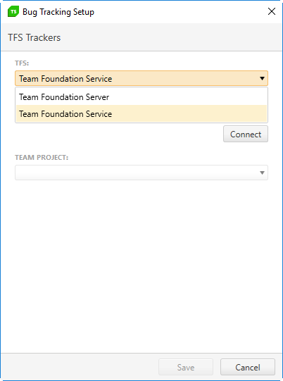 Bug Tracking Setup select TFS on-premise or online
