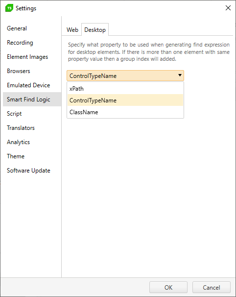 Desktop smart find Logic options