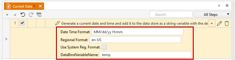 Generate Current Date and Time step properties