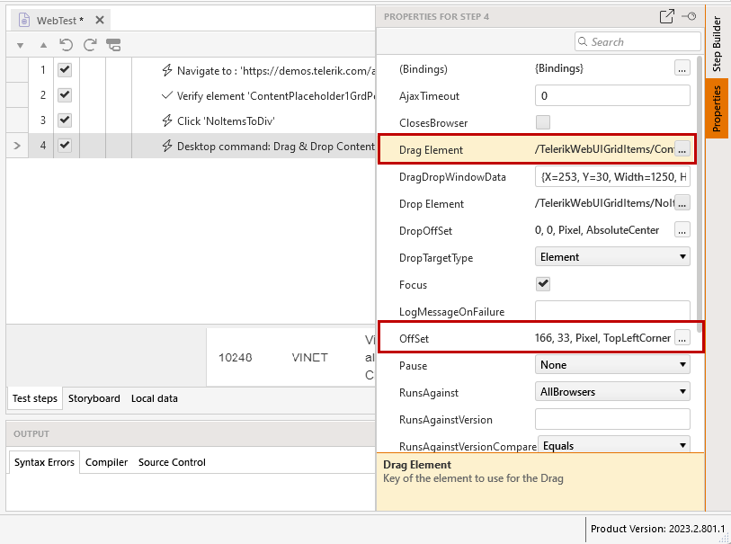 Drag&Drop Step properties