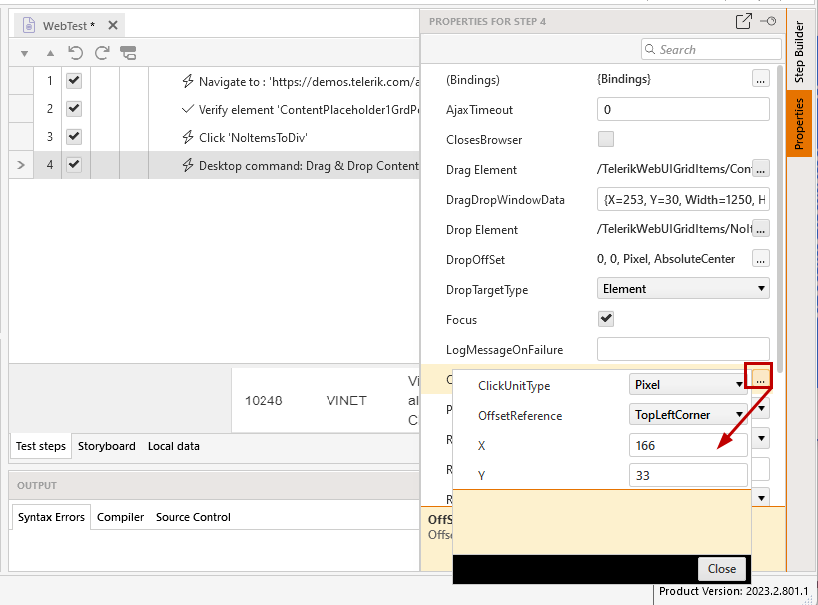 Drag element offset properties